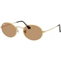 Ray - Ban Unisex Ray - Ban RB3547 OVAL 001/53 Occhiali da sole Metallo Oro Marrone Rotonda Normale