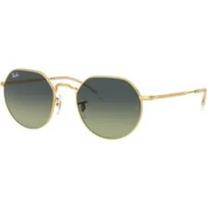Ray - Ban Unisex Ray - Ban RB3565 JACK 001/BH Occhiali da sole Metallo Oro Verde Geometrica Normale Sfumato