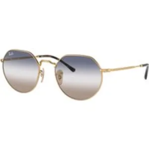 Ray - Ban Unisex Ray - Ban RB3565 JACK 001/GD Occhiali da sole Metallo Oro Blu Geometrica Normale Sfumato