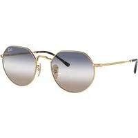 Ray – Ban Unisex Ray – Ban RB3565 JACK 001/GD Occhiali da sole Metallo Oro Blu Geometrica Normale Sfumato