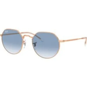 Ray - Ban Unisex Ray - Ban RB3565 JACK 92023F Occhiali da sole Metallo Oro Blu Geometrica Normale Sfumato