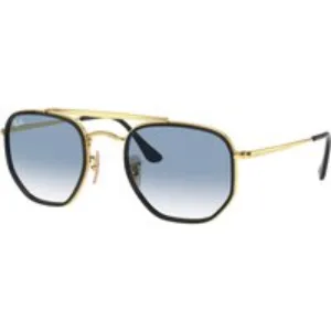 Ray - Ban Unisex Ray - Ban RB3648M THE MARSHAL II 91673F Occhiali da sole Metallo Oro Blu Geometrica Normale Sfumato
