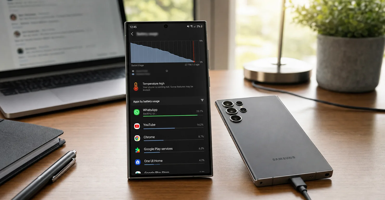 Immagine editoriale che rappresenta: Galaxy S25 Ultra e S24 Ultra scaldano e consumano troppo: le segnalazioni puntano anche su WhatsApp