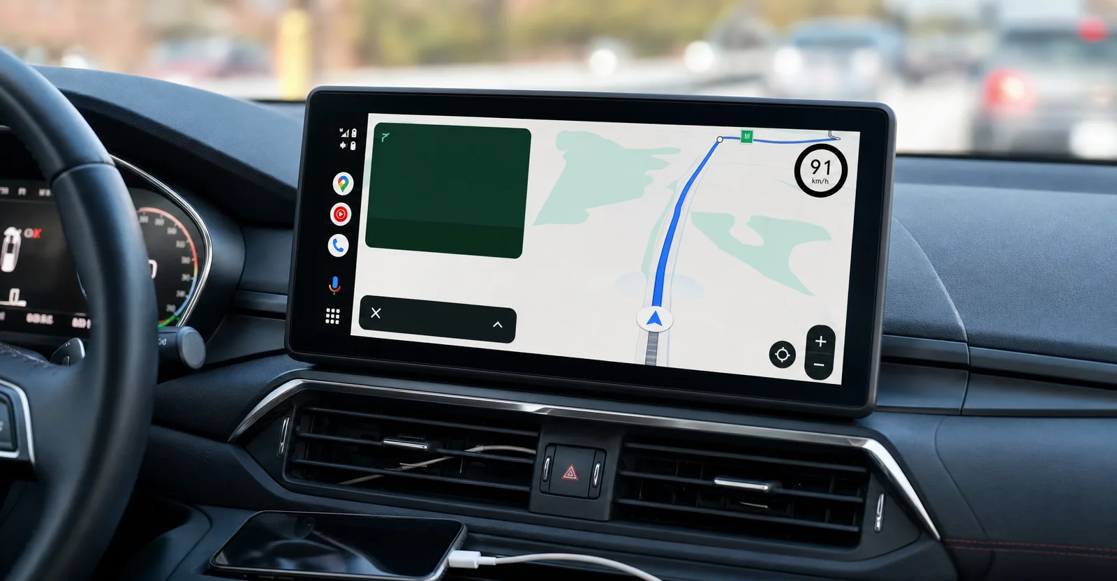 Immagine editoriale che rappresenta: Il tachimetro di Google Maps arriva sullo schermo di Android Auto