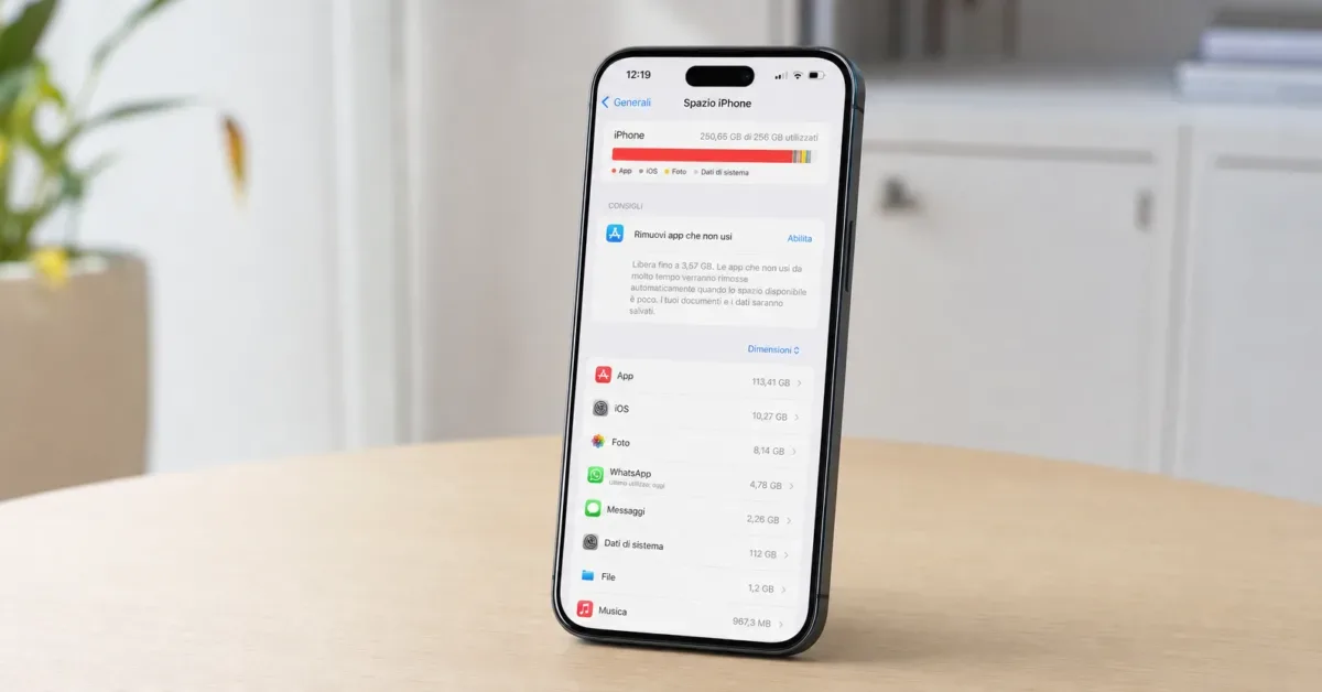 Immagine editoriale che rappresenta: iPhone, la voce “Dati di sistema” può superare i 100 GB: il bug che sta prosciugando la memoria