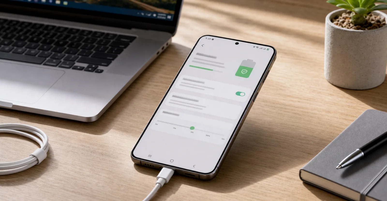 Immagine editoriale che rappresenta: Lo scudo nella batteria dei Samsung non è un errore: segnala la protezione della ricarica