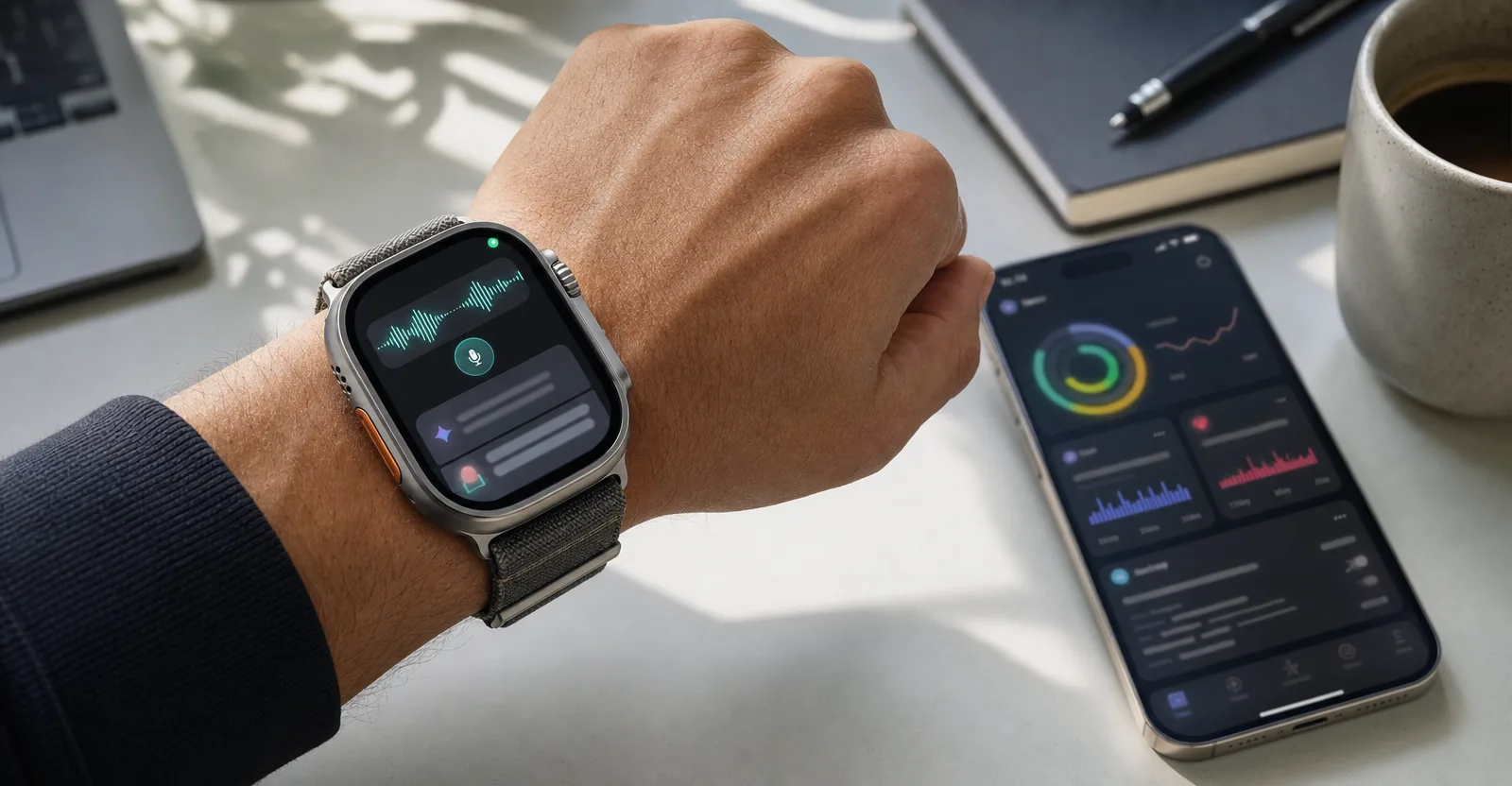 Immagine editoriale che rappresenta: Apple Watch 12 e Ultra 4 potrebbero ascoltare tutto il giorno per creare riepiloghi con l’AI