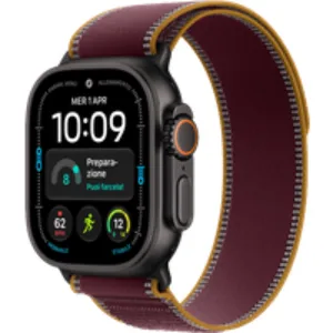 APPLE Watch Ultra 4 GPS + Cellular, cassa in Titanio Nero da (49 mm) con Trail Loop color borgogna - S/M