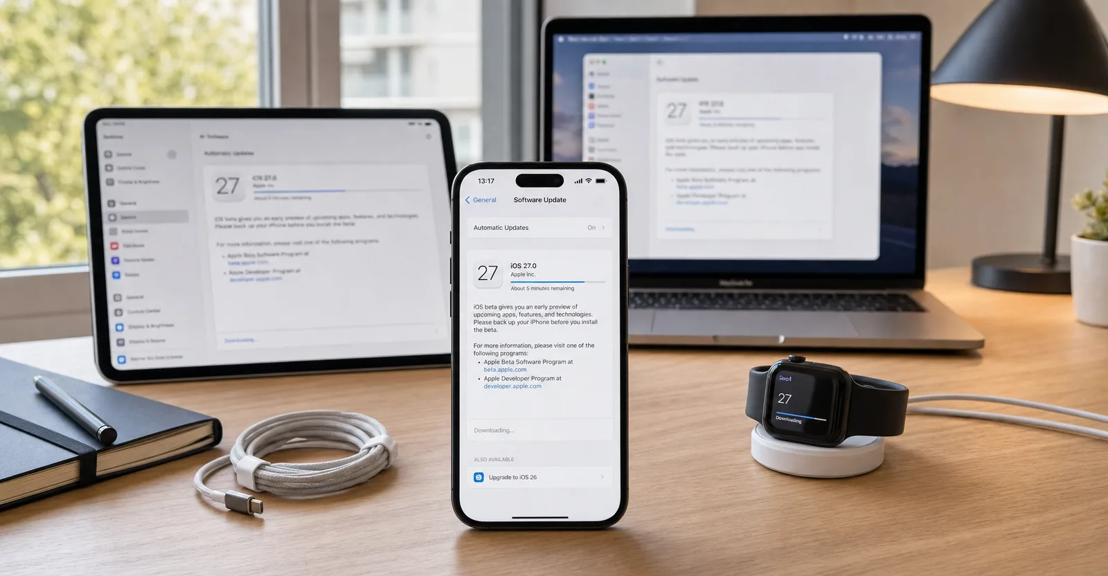 Immagine editoriale che rappresenta: Ecosistema Apple alla generazione 27: parte il rollout per iPhone, iPad, Watch e Mac
