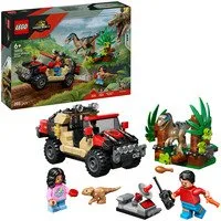 Jurassic World 76972 Fuga dal Raptor sul Fuoristrada, con 2 Dinosauri Giocattolo, Macchina e 2 Minifigure per Bambini 6+, Giochi di costruzione