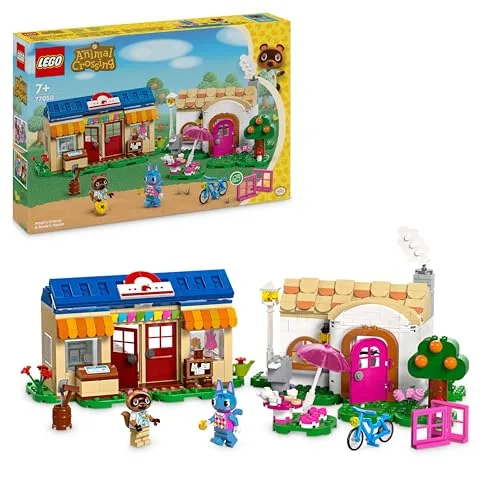 LEGO Animal Crossing Bottega di Nook e casa di Grinfia, Giochi Creativi per Bambini da 7 Anni, Modellini da Costruire di Negozio e Casa Giocattolo con 2 Personaggi della Serie di Videogiochi 77050