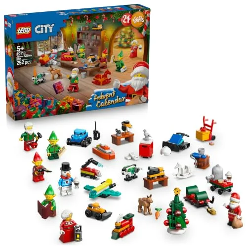 LEGO City Calendario dell'Avvento 2026 - Giochi per Bambini e Bambine 5+ per il Countdown di Natale - 24 Sorprese tra cui Auto, Camion, Aereo, 7 Minifigure, e Tappetino da Gioco - Idea Regalo - 60510