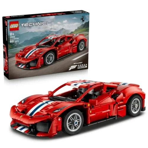 LEGO Technic Auto Ferrari 488 PISTA - Macchina Giocattolo con Motore V8, Sterzo e Differenziale - Decorazione da Cameretta - Regalo per Gamer, Bambini e Fan degli Sport Motoristici da 9 Anni - 42235