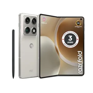 Motorola razr fold con 3 anni di garanzia (16/512GB, tripla camera 50MP, Display interno 8.1" esterno 6.6" pOLED 165Hz, Snapdragon® 8 Gen 5, 6000mAh, TurboPower 80W, Android 16) PANTONE Lily White