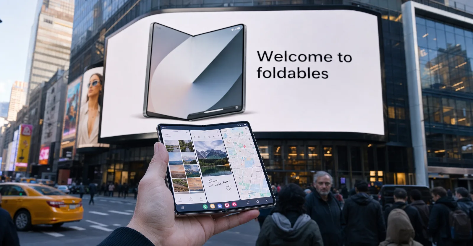 Immagine editoriale che rappresenta: Prima dell’iPhone pieghevole, Samsung occupa le piazze con Welcome to foldables